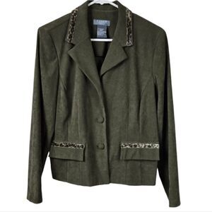 Vintage Koret Petite Olive Green Microfiber Faux Suede Jacket Dress Blazer 8P
